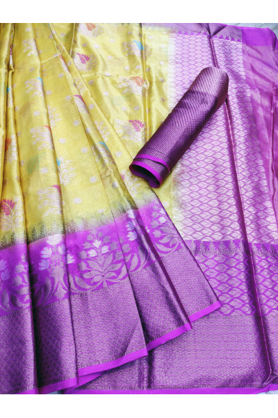 All Over Banarasi Butta Weaving Contrast Color Border And Pallu Design Soft Silk Saree (KR1018)